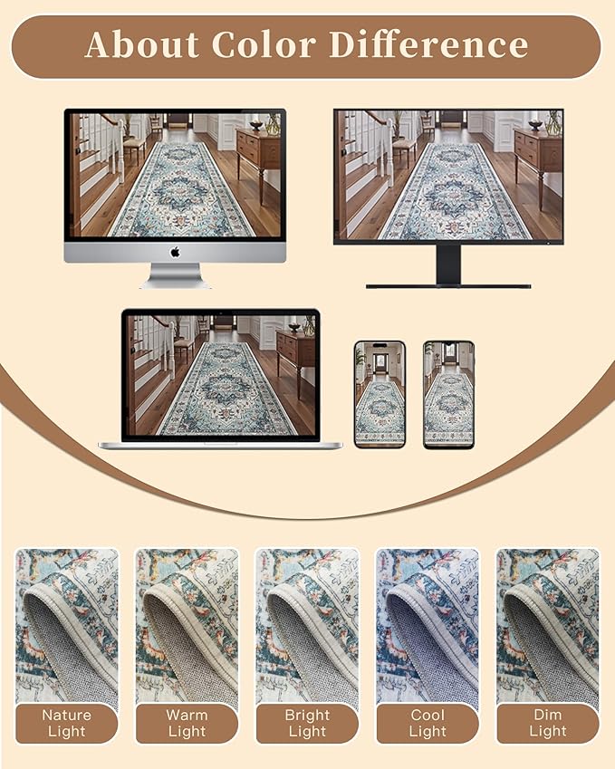 Madane Washable Area Rug 2x3, Small Entryway Rug Non-Slip Vintage Door Mat