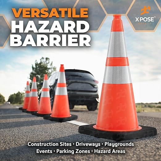 Xpose Safety 28 Inch Orange Traffic Cones Heavy Duty 10lb with 6" & 4" Collars, 48 Pack - Multipurpose PVC Plastic Safety Cone for Parking, Soccer, Caution, Kids and Construction - DOT Approved