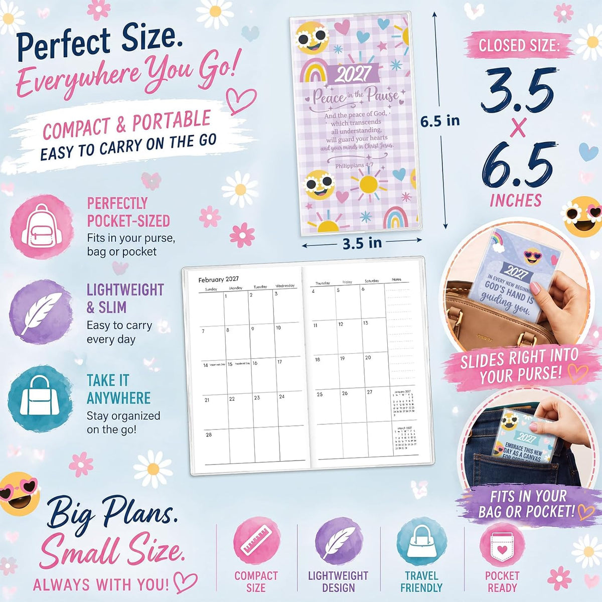 ReliThick 24 2027Small Pocket Calendar Gift for Christmas, Preppy