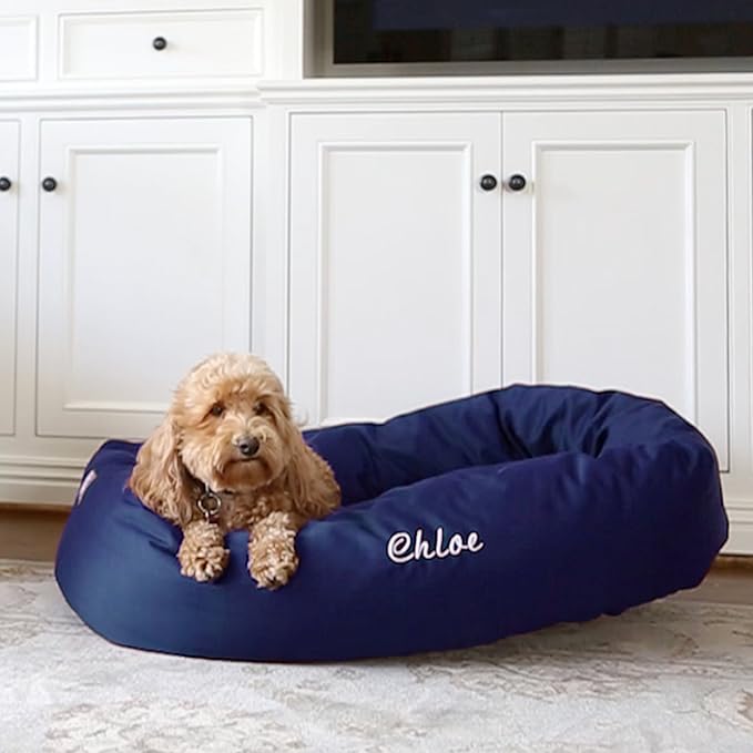 Majestic Pet Personalized 52 Inch Bagel Calming Dog Bed - Washable, Cozy Soft Round With Spine Support - Fluffy Donut Shape 52x35x11 Inches - X-Large, Blue