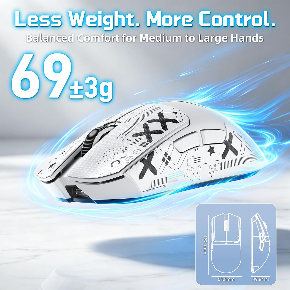 ATTACK SHARK X11PRO V2 Tri Mode Lightweight Wireless Gaming Mouse-White