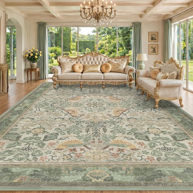 Botanical Sage Rug for Living Room