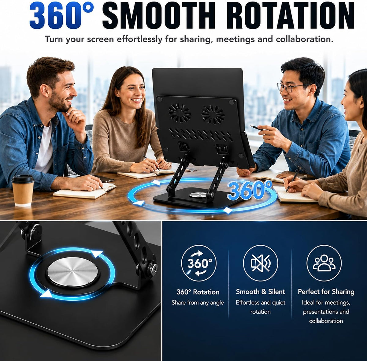 Adjustable Laptop Stand, Computer Stand with 360 Rotating Base