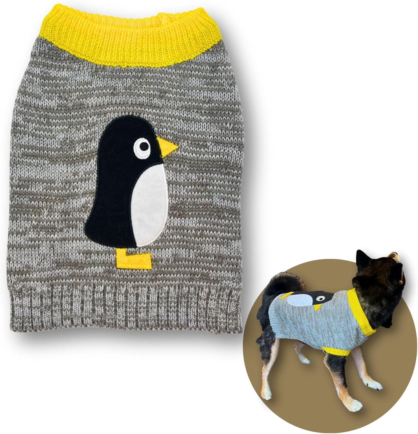 Cute Sweater for Dogs and Cats Soft Flannel Pet Outfit Warm and Cozy Animal Hoodie Small to Large Pet Clothes for Halloween Parties and Everyday Wear (Large, Grey Pinguin)