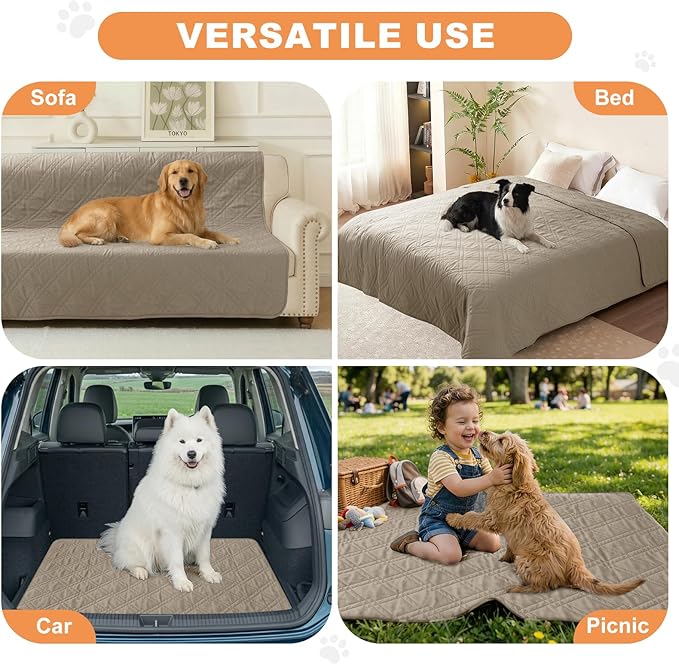 100% Waterproof Dog Couch Protector, Triple-Layer Waterproof Dog Bed Cover Pet Blanket Reversible 2-Tone Sofa Shield, Non-Slip Furniture Guard for Pets(68×82 Inch, Khaki+Khaki)