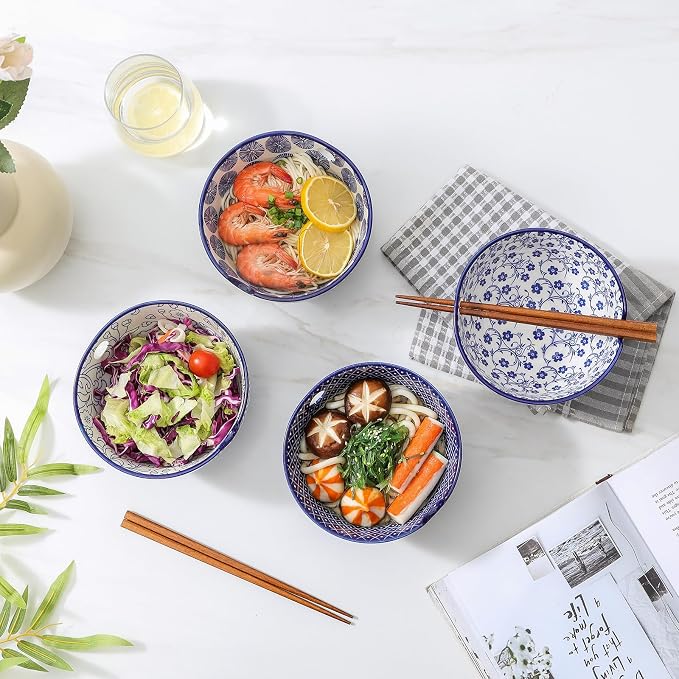 Selamica Ceramic Ramen Bowls Set, 15 OZ Noodle Bowls