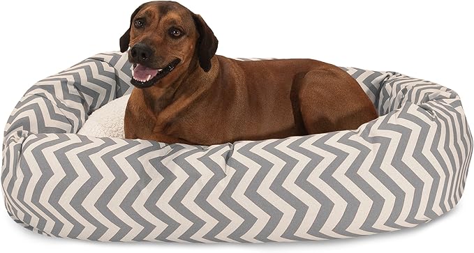 Majestic Pet 52 Inch Chevron Sherpa Calming Dog Bed Washable – Cozy Soft Round Dog Bed with Spine for Head Support - Fluffy Donut Dog Bed 52x35x11 (inch) – Round Pet Bed X- Large - GRAY