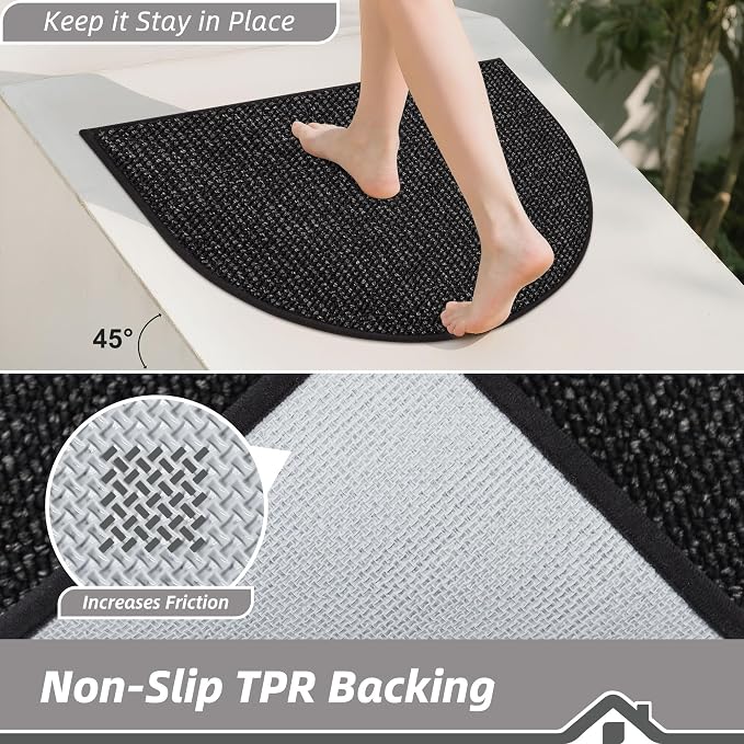 BEQHAUSE Dirt Trapper Door Mat 24" x 36" Half Circle Non-Slip Washable Doormats