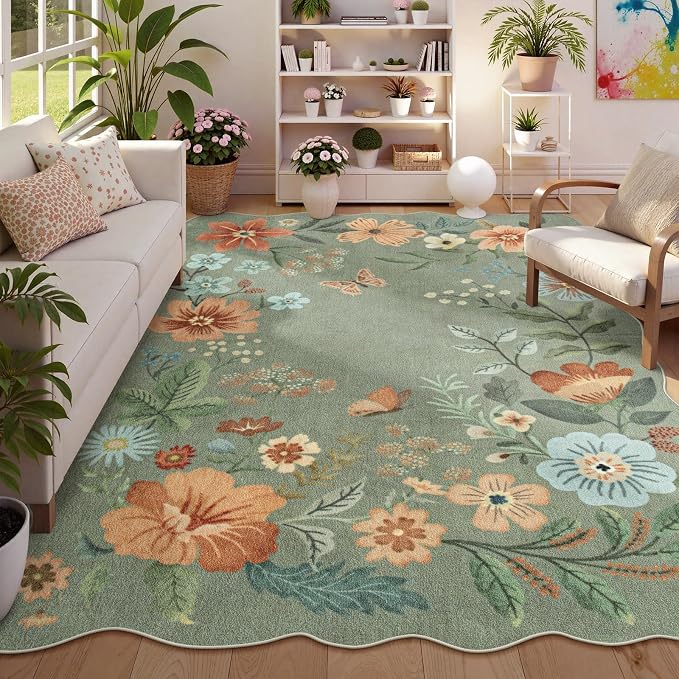 Lahome Floral Washable 6x9 Area Rugs, Soft Bedroom Rug
