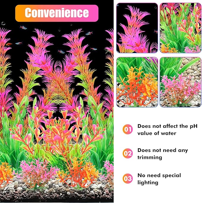 AQUANEAT Artificial Fish Tank Plants, Aquarium Decorations, Pink Plastic Accessories, 10pcs