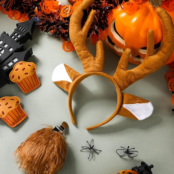 Book Character Costumes Set Reading Themed Ears Headband Tail, Brooch Animal Dress up for Adult Halloween Accessory