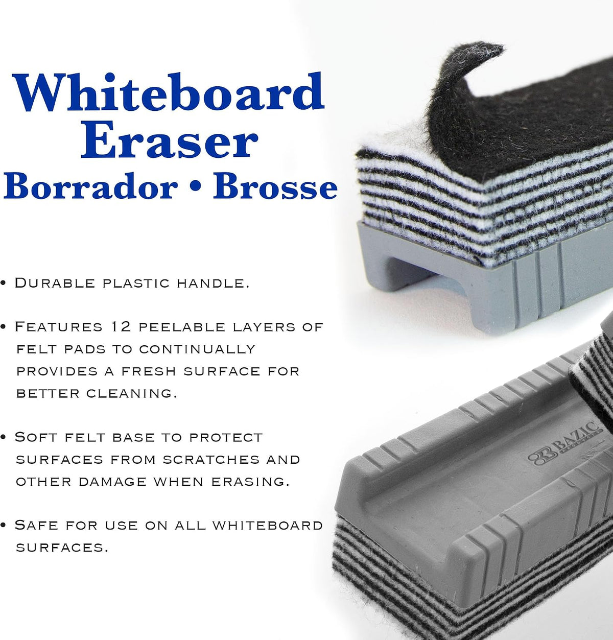 BAZIC Products Peel-Away Whiteboard Eraser, 12 Sheets, 144-Case