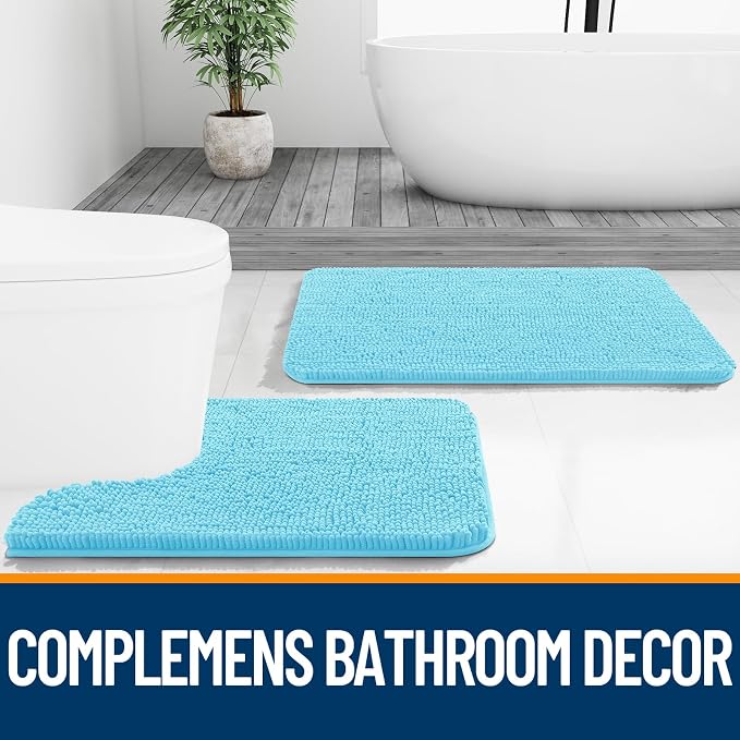 OLANLY Bathroom Runner Rugs 47x24, Soft Absorbent Chenille Bath Rugs, Rubber