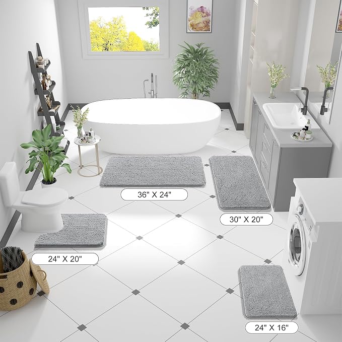OLANLY Bathroom Runner Rugs 44x24, Soft Absorbent Chenille Bath Rugs, Rubber
