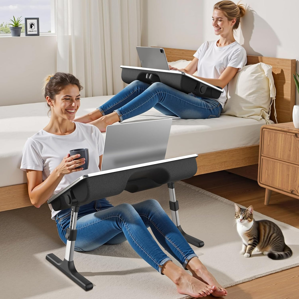 FoldWise 2-in-1 Bed & Lap Desk with Soft Cushion, Adjustable Height & Angle