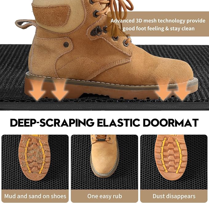 Front Door Mat, Heavy Duty Non-Slip Rubber Dirt Trapper, Quick-Dry Low-Profile