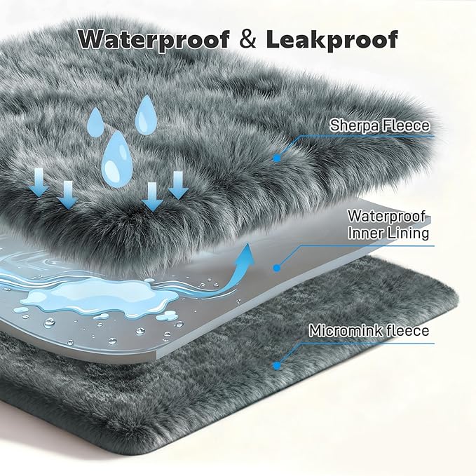 Waterproof Dog Blanket for Sofa Bed Couch, Couch Cover Blanket Fluffy Faux Rabbit Fur Reversible Furniture Protection, Pet Blanket for Medium Large Dogs Cats