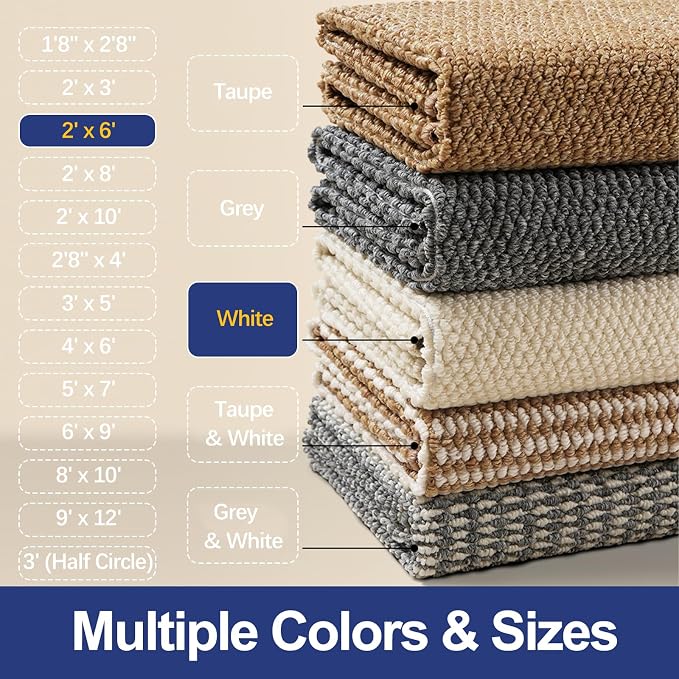 Faux Jute Hallway Runner Rug 2'x6', Washable & Non-Slip, No Odor. Farmhouse