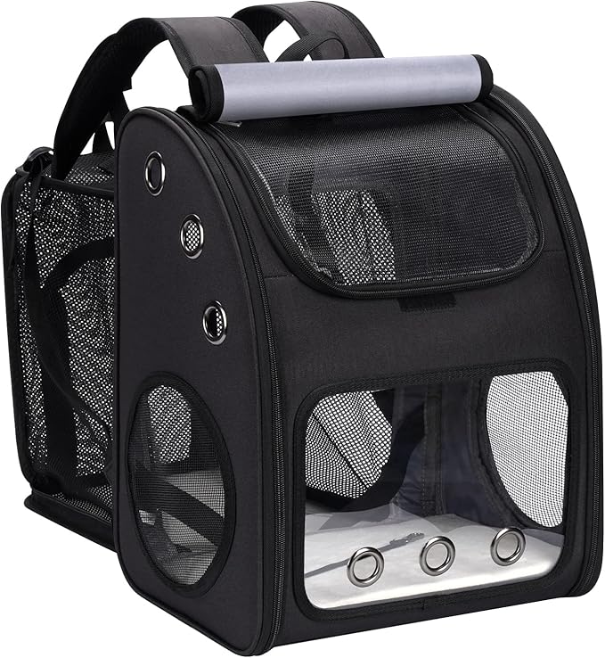 Cat Carrier Backpack, Expandable Pet Carrier Backpack for Cats, Dogs and Small Animals, Portable Pet Travel Backpack, Airline Approved, Ideal for Traveling/Hiking/Camping, Black, XL