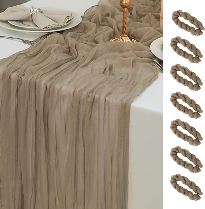 Snowkingdom 6 PCS Nude Brown Cheesecloth Table Runner, Taupe Light Tan 120 inch