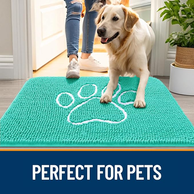 OLANLY Dog Door Mat for Muddy Paws 24x16, Paw Print Design, Absorbs Moisture