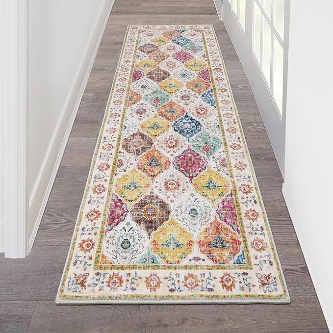 HEBE Hallway Runner Rug 2'x6' Washable Vintage Distressed Area Rugs Non Slip
