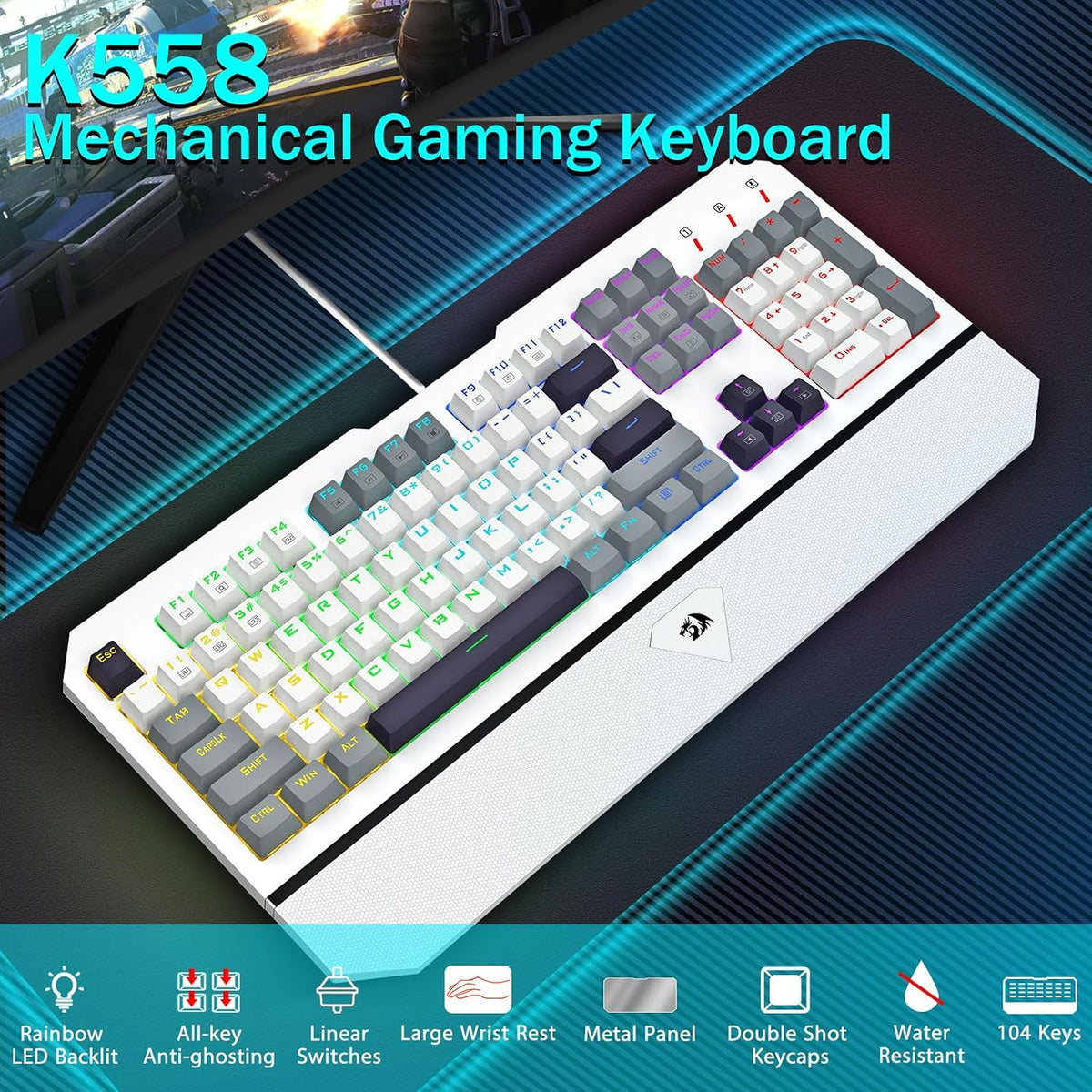 Redragon Wired Mechanical Gaming Keyboard, Linear Switches, Full Size