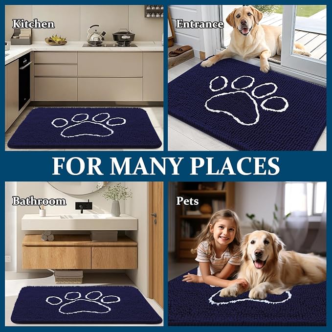 OLANLY Dog Door Mat for Muddy Paws 24x16, Paw Print Design, Absorbs Moisture