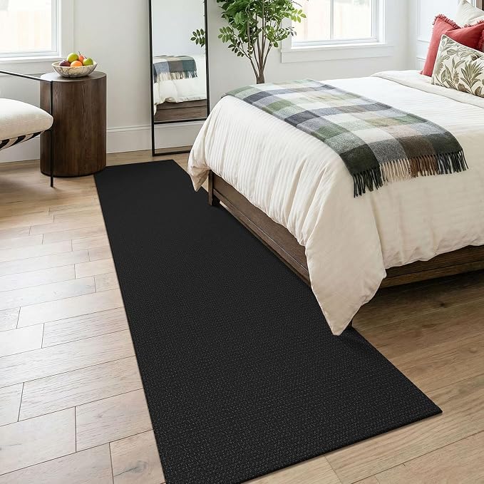 KOZYFLY Black Runners for Hallway 2.5'x8', Washable Runner Rug, Woven Non Slip