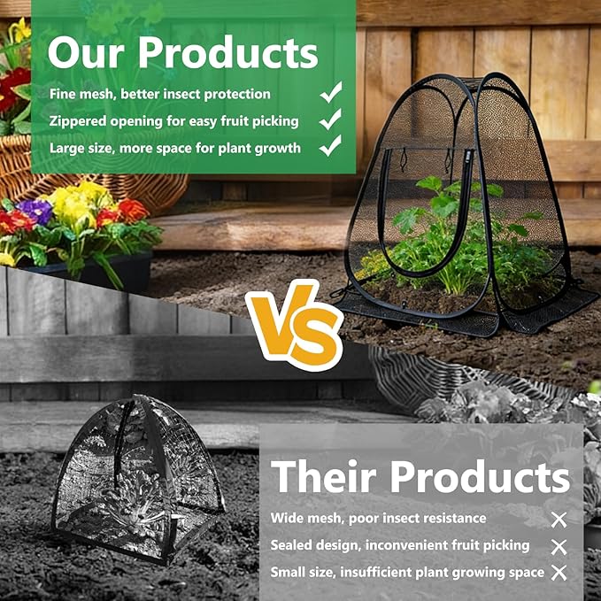 2 Pack 28 x 28 x 32 Inch Pop-up Gardening Net Cover with 8 Extended Stakes, Windproof Blizzard-Resistant, Plant Tent Cage for Vegetable Flower Fruit, Guard from Bird and Pest