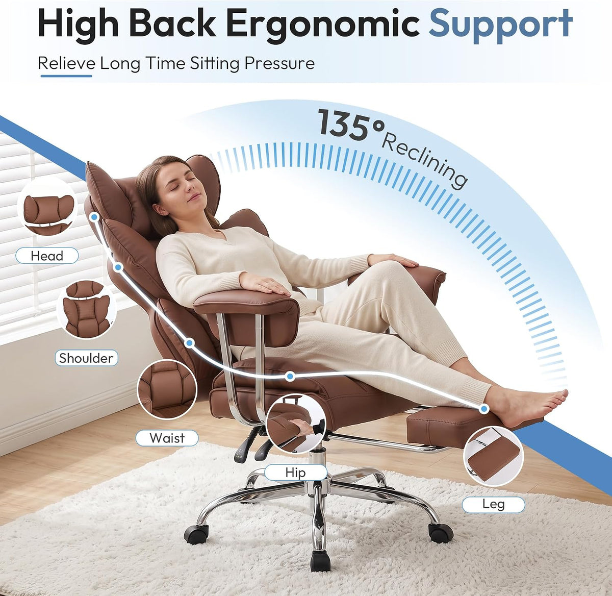 Comfortable Executive Office Chair Ergonomic Desk Chair with Footrest Brown