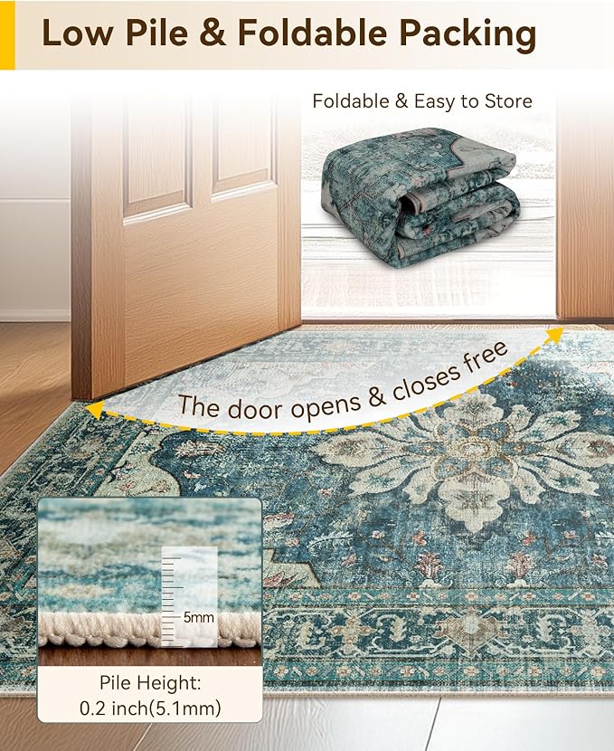 RELEANY Area Rugs Runner 3'x7' Washable Non-Slip, Floral Vintage Distress
