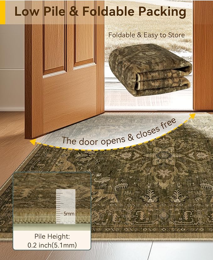 RELEANY Area Rugs Small 2'x4' Washable Non-Slip, Floral Vintage Distress