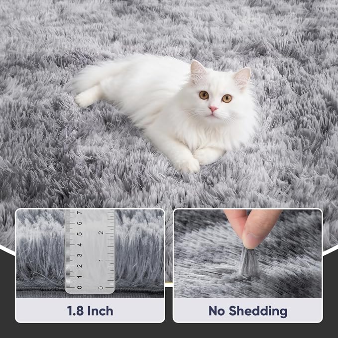 Area Rug for Living Room Bedroom: 4x6 Light Grey Soft Fluffy Shag Upgrade