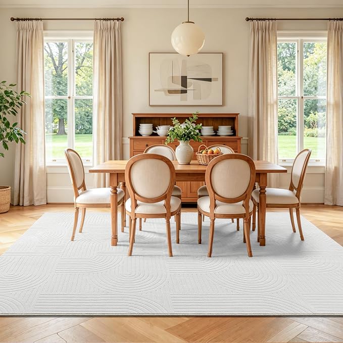 Pauwer 8x10 Washable Area Rugs for Living Room Modern White Solid Color Soft