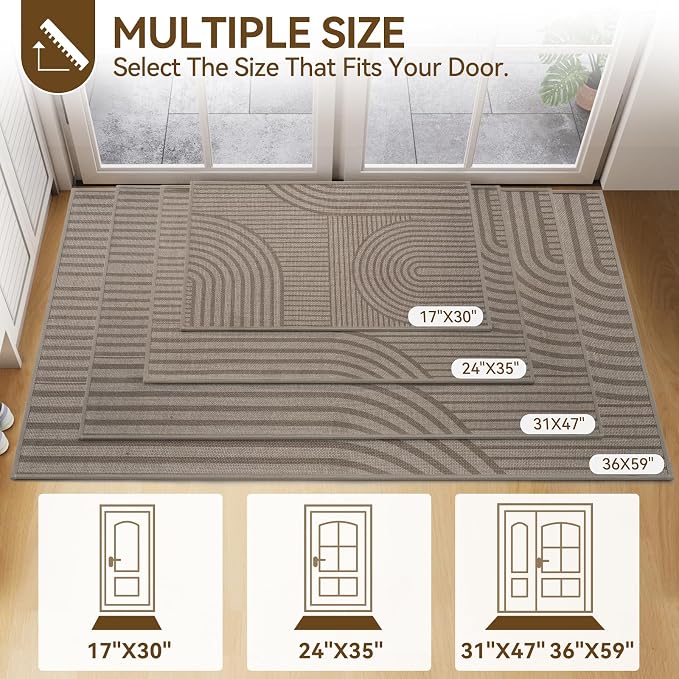 Front Door Mat 24''x35'', Absorbent Dirt Resist Washable Non Slip Low-Profile
