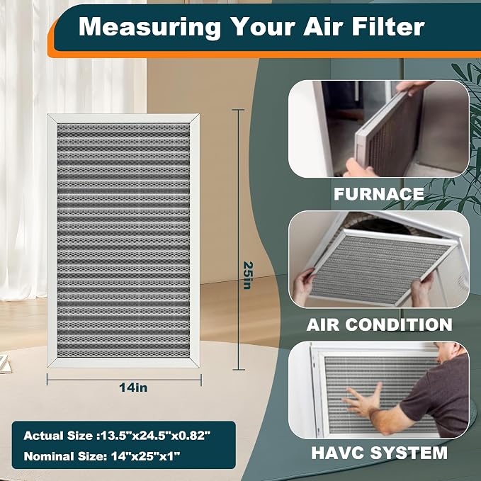 14x25x1 Reusable Air Filter, MERV 8, Permanent Electrostatic Air Filter