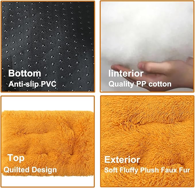Dog Crate Mat, Dog Bed for Large Dogs, Comfy Fluffy Kennel Pad Anti-Slip for Dog beds & Furniture, Quilted Dog Bed for Pets for Medium/Small Dogs Cats (Color : Yellow, Size : 36x25)