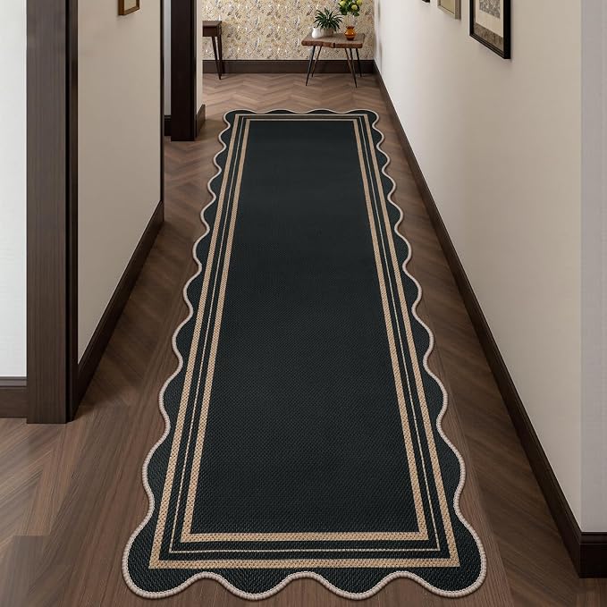 Scalloped 2.6x8 Kitchen Runner Rug, Washable Rugs