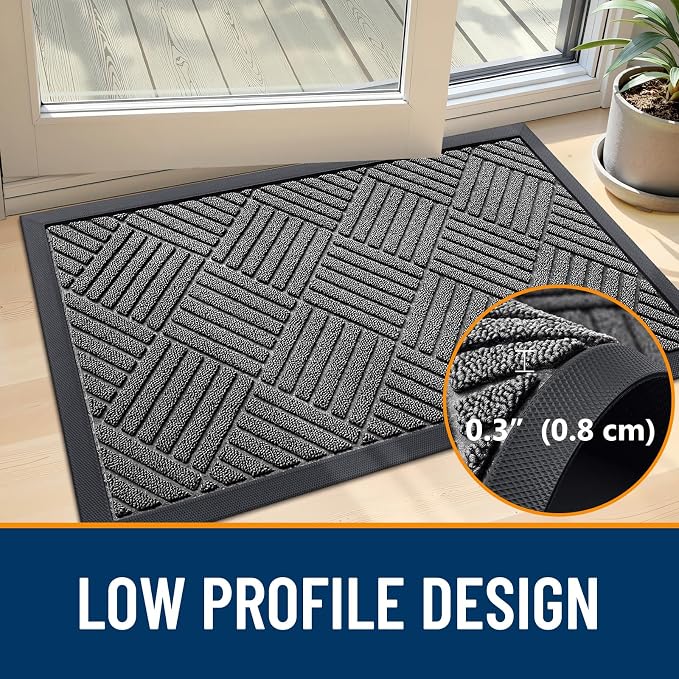 OLANLY Front Door Mat Outside Entrance 59x23, Heavy Duty Sturdy Natural Rubber