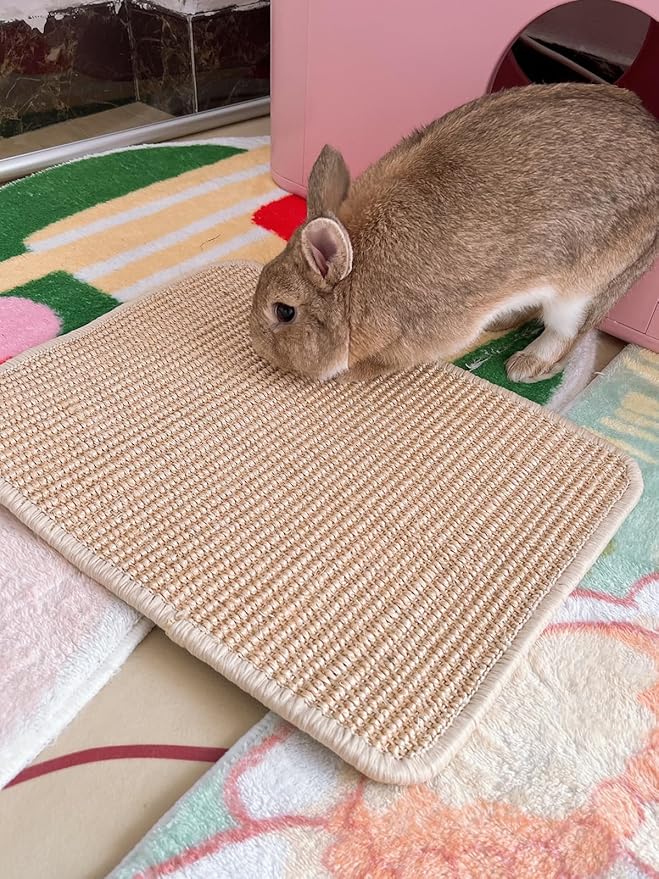 Rabbit Scratching Pad 4 Pack Natural Sisal Bunny Scratch Pads Small Animal Nail Scratcher for Indoor Grinding Claw Mat Pet Rug for Guinea Pigs Chinchillas Ferrets (White)