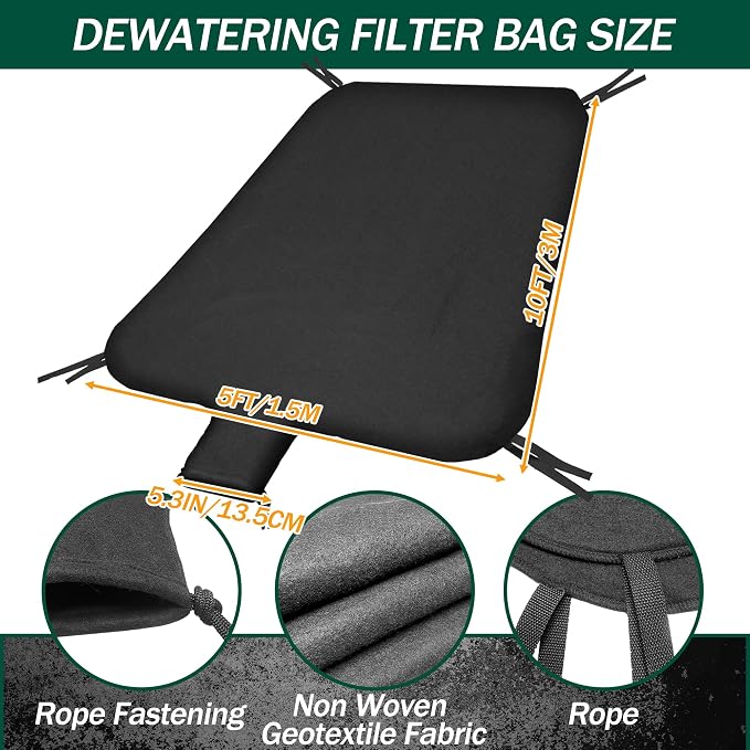 5 x 10ft Dewatering Bags with Drawstring Extra Large Dewatering Filter Bag Silt