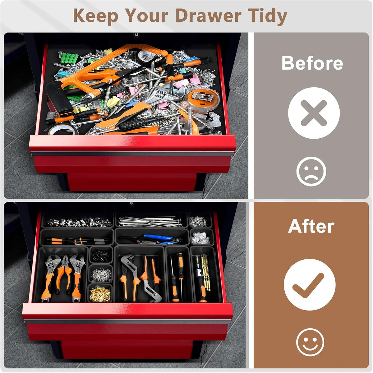 A-LUGEI【𝟳𝟬pcs 𝟲𝗦𝗶𝘇𝗲】 Tool Box Organizer and Storage drawer organizer