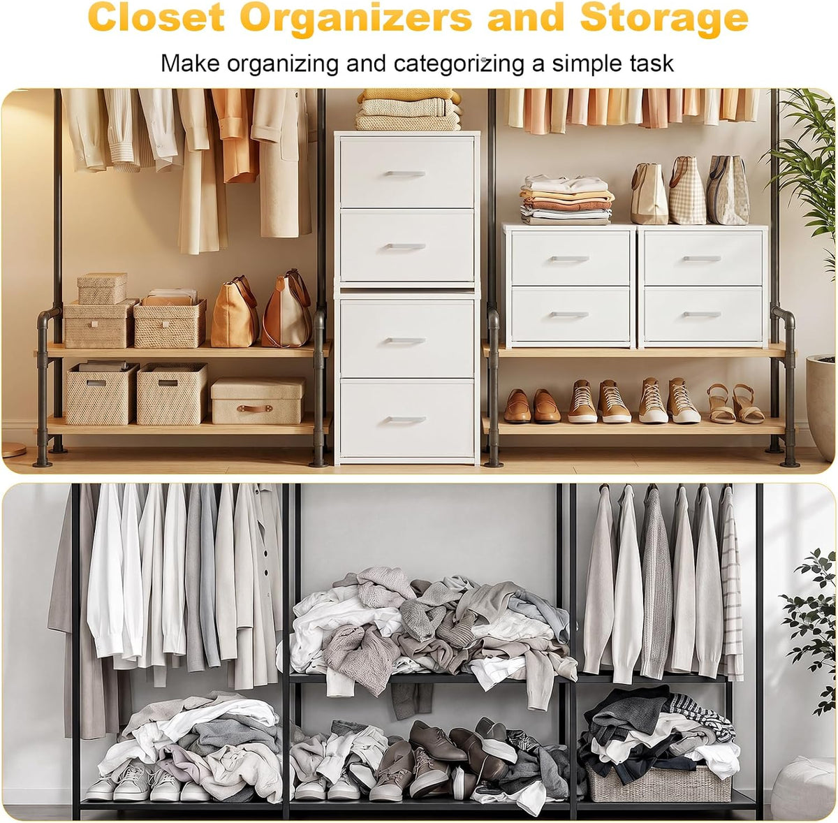 2 Pack Stackable Storage Drawers, Closet Drawers, White