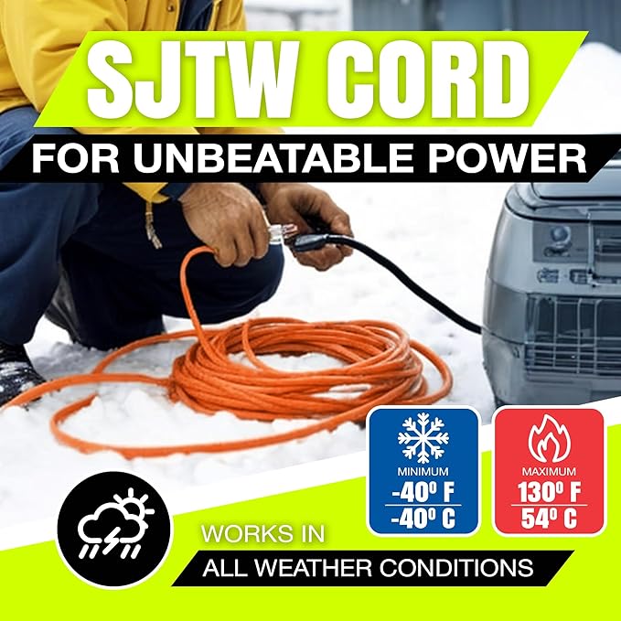 10ft Outdoor/Indoor Extension Cord 16/3 Gauge Heavy Duty 3 Prong SJTW, Waterproof, ETL Listed, Flexible Cold-Resistant Long Power Cord,13A 125V 1625W, Orange by LifeSupplyUSA
