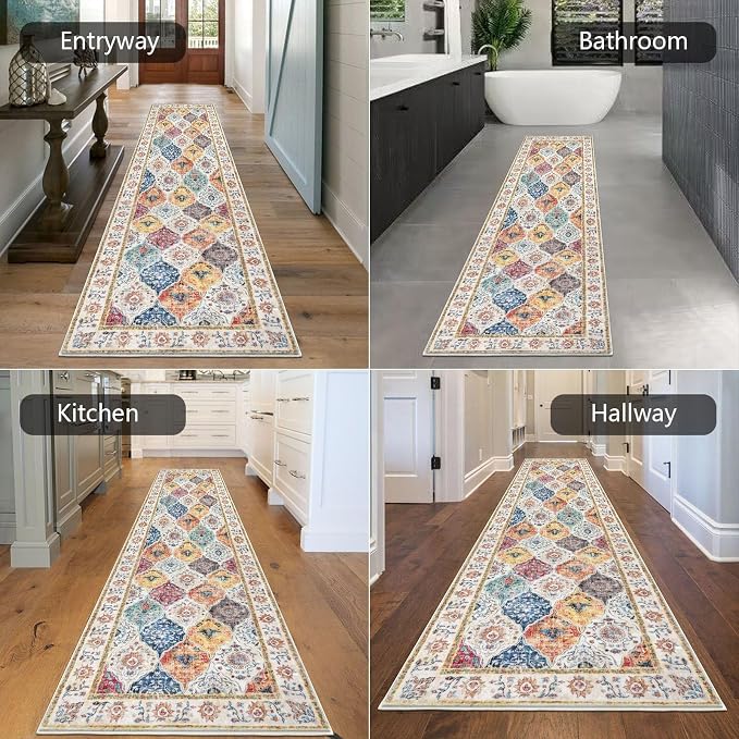 HEBE Hallway Runner Rug 2'8''x8' Washable Vintage Distressed Area Rugs Non Slip