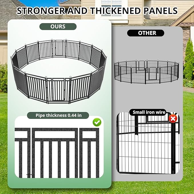 Dog Fence Outdoor Indoor, 47 Inch Height 16 Panels Dog Playpen for Large/Medium/Small Dogs Metal Dog Pen for Yard Camping and RV | Black-Silver
