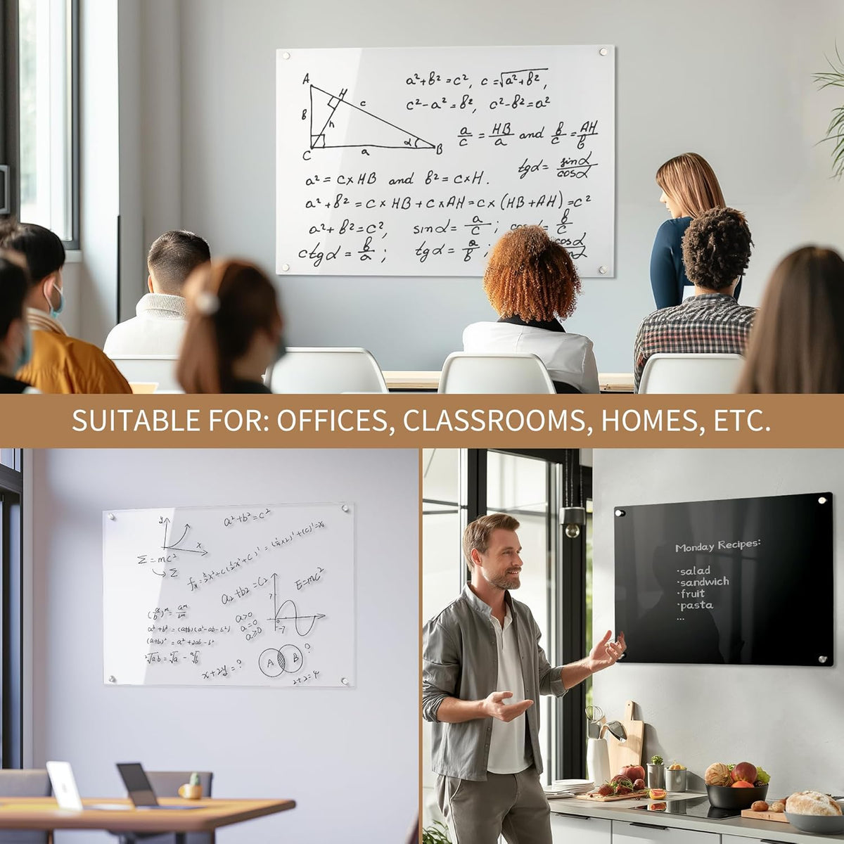 Acrylic Black Magnetic Dry Erase Board for Wall, White Board12”x16”,Frameless Magnetic Dry Erase Board for Office,Classroom and Home,Adults.3040B