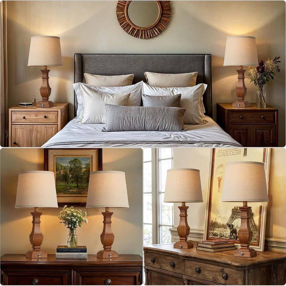 ROTTOGOON Dimmable Table Lamps Set of 2, Rustic Farmhouse Table Lamps for Living Room Bedroom, Bedside Desk Lamps for end Tables, Touch Lamps for nightstand, 9W Bulbs Included, 22", Brown