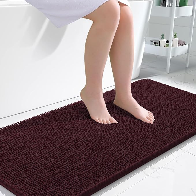 OLANLY Bathroom Runner Rugs 47x24, Soft Absorbent Chenille Bath Rugs, Rubber